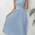 Loose Raglan Sleeve Elasticity Pleated Solid Color Split-Joint Tied Waist Round-Neck Midi Dresses