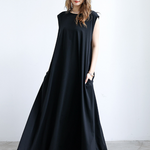 Simple Loose Sleeveless Solid Color Round-Neck Maxi Dresses