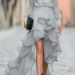 Striped Button-Front Ruffled High-Low Shirt Dress