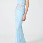 Effortless Elegance Satin Sheer Lace Patchwork V-neck Drape Maxi Dress