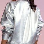 Long Sleeves Loose Solid Color Split-Joint Round-Neck Sweatshirt Tops