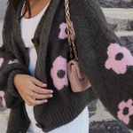 V-neck 3D Intarsia Lazy Style Knitted Sweater Coat