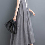 Cap Sleeve Loose Buttoned Striped Lapel Maxi Dresses Shirt Dress