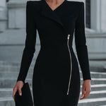 Asymmetric Zip-Detail Tailored Midi Dress