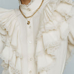 Romantic High-Neck Ivory Victorian Ruffle Lace Blouse