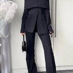 Long Sleeves Solid Color Split-Front Split-Joint Off-The-Shoulder Blazer