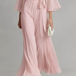 Women's Pink Silky Dress With Wrap Silhouette & Self-Tie Waist, Modern Effortless-Elegant Style Dress