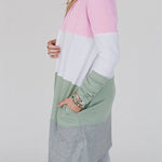 Multicolor Color Block Casual Pocketed Duster Cardigan