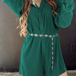 Ribbed Corduroy V Neck Button Front Romper