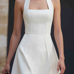 White Halter Neck Tailored Midi Dress