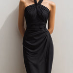 Halter-Neck Draped Sleeveless Maxi Dress