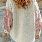 Autumn and winter long-sleeved double-pocket color-block loose fur coat
