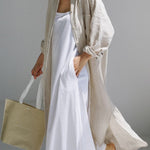 Simple Long Sleeves Split-Side Solid Color Lapel Midi Dresses Shirt Dress