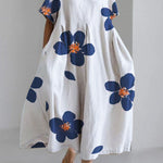 Women's spring and summer casual loose round neck floral skirt dress
