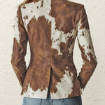 Long Sleeves Buttoned Contrast Color Pockets Printed Split-Back Notched Collar Blazer Outerwear