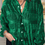 WOMEN'S SHIRRED VELVET BUTTON DOWN TOP