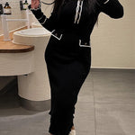 Long Sleeves Pleated Ruffled Split-Joint Lapel Maxi Dresses Sweater Dresses