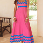 A-line High Waisted Contrast Color Zipper Square-neck Maxi Dresses Midi Dresses