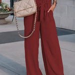 Loose solid color lace-up casual trousers