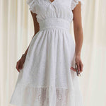 A-Line Loose Elasticity Hollow Pleated Solid Color V-Neck Mini Dresses
