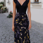V-Neck Ruffle-Shoulder Floral Midi Dress