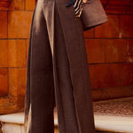 High Waisted Loose Pleated Pockets Solid Color Pants Trousers
