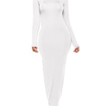 Bodycon Long Sleeves Solid Color High Neck Maxi Dresses