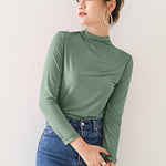 10 Colors Simple Solid Color Long Sleeves High-Neck T-Shirt Top