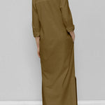 Long Sleeves Loose Solid Color Split-Joint V-Neck Maxi Dresses
