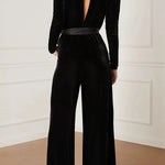 Love One Another Velvet Bow Belted Pocket Cutout Back Loose Jumpsuit