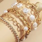 Metal Chain and Pearl Layered Bracelet Set