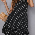 A-Line High Waisted Pleated Polka-Dot Split-Joint Round-Neck Mini Dresses