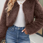 Stylish Long Sleeve Short Casual Faux Fur Jacket