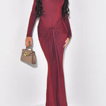 Bodycon Long Sleeves Solid Color Split-Joint Tied Waist Half Turtleneck Maxi Dresses