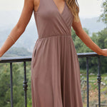 Modal Drape V Neck Double Slit Pocket Flared Trousers