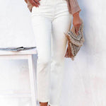 High-Waisted Frayed Hem Straight-Leg Cropped Jeans
