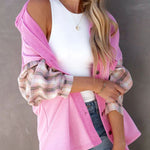 Plaid Patchwork Chest Pockets Oversized Jacket