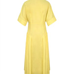 Loose Short Sleeves Buttoned Pleated Solid Color Lapel Collar Midi Dresses Shirt Dress
