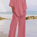 Casual Living Solid O Neck Short Sleeve Two Pieces(11 Colors)