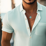 Men's Summer Basic Polo Collar Textured Short-sleeved T-shirt
