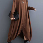 A-Line Long Sleeves Buttoned Pockets Solid Color Split-Joint Lapel Midi Dresses Shirt Dress