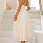Margovil Halter Open Back Waisted Tulle Midi Dress