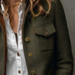 Vintage Herringbone Tweed Blazer With Velvet Trim