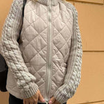 Women's Casual Solid Color Knitted Patchwork Zipped Jacket