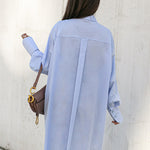 Urban Long Sleeves High-Low Solid Color Lapel Collar Blouses