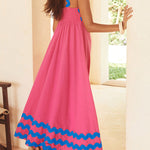 A-line High Waisted Contrast Color Zipper Square-neck Maxi Dresses Midi Dresses