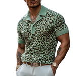 Men's Fashion Leopard Print Knitted Short-sleeved Polo Shirt