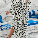Batwing Sleeves Loose Pleated Printed Split-Side Sun Protection V-Neck Beach Cover-Up Maxi Dresses