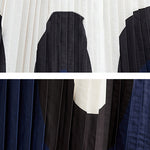A-Line Long Sleeves Contrast Color Pleated Printing Split-Joint Polo Midi Dresses