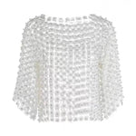 Three-Dimensional Floral Beaded Openwork Blouse